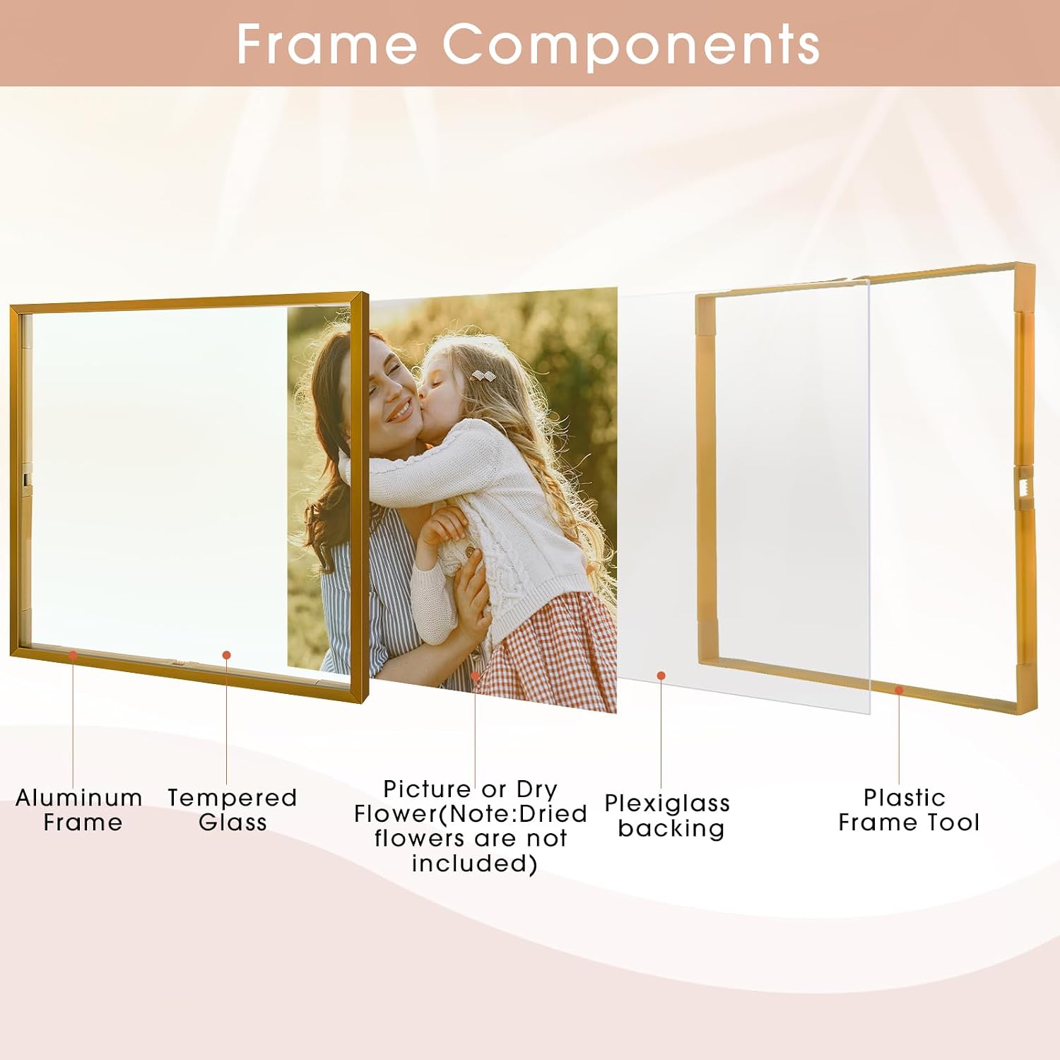 Golden State Art, 12x12 Floating Frame, Bronze Aluminum Picture Frame, Clear Glass Display Any Size Photo up to 12 x 12, Home Gallery Wall Decoration, Display Horizontal and Vertical