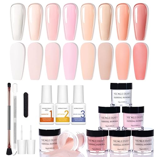 NICOLE DIARY - Kit de iniciación de polvo de inmersión para uñas de inmersión en 8 colores, color rosa nude transparente, con polvo de inmersión disponible en Yaxa Peru