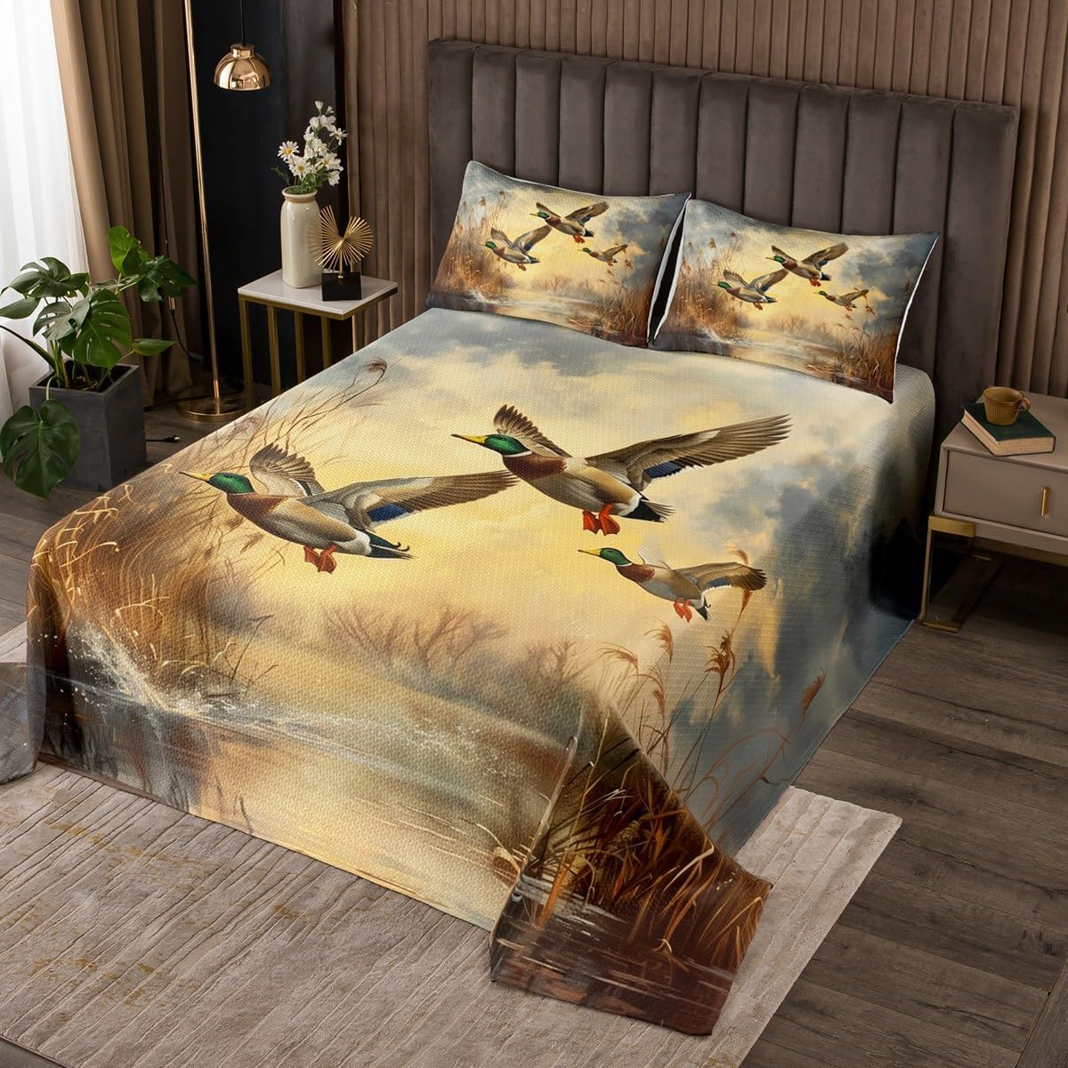 Erosebridal Wild Ducks Bedspread Set Mallard Duck Hunting Coverlet Set Queen for Kids Teens Adult Waterside Country Rustic Bed Sets Boys Baby Forest Woodland Bedding Sets