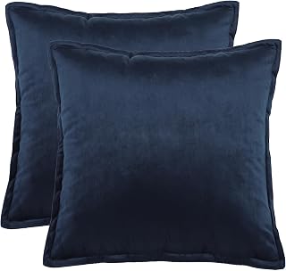PiccoCasa Decorative Velvet Soft Cushion Covers Pack of 2, Square Solid Throw Pillow Covers for Sofa Couch Bedroom - 50x50cm/20x20 Inches Hidden Zipper Cushion Covers Navy