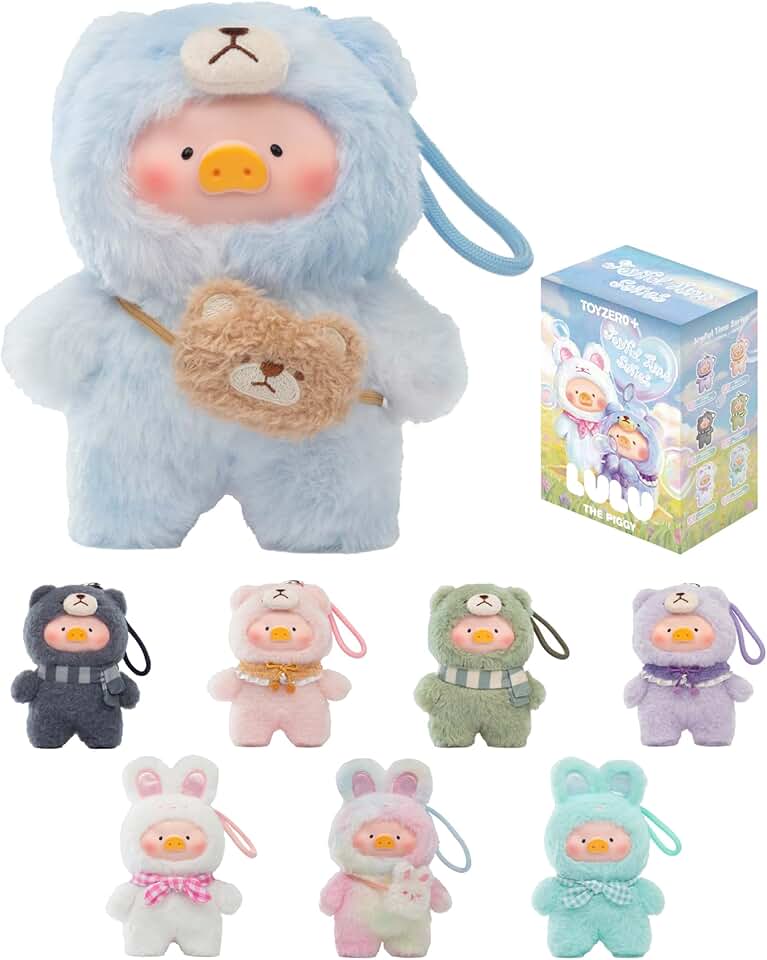 TOYZERO + 官方小豬露露盲盒-歡樂時光系列毛絨鑰匙扣盲盒公仔可愛毛絨動物神秘盒收藏品玩具家居裝飾品生日禮物，單盒