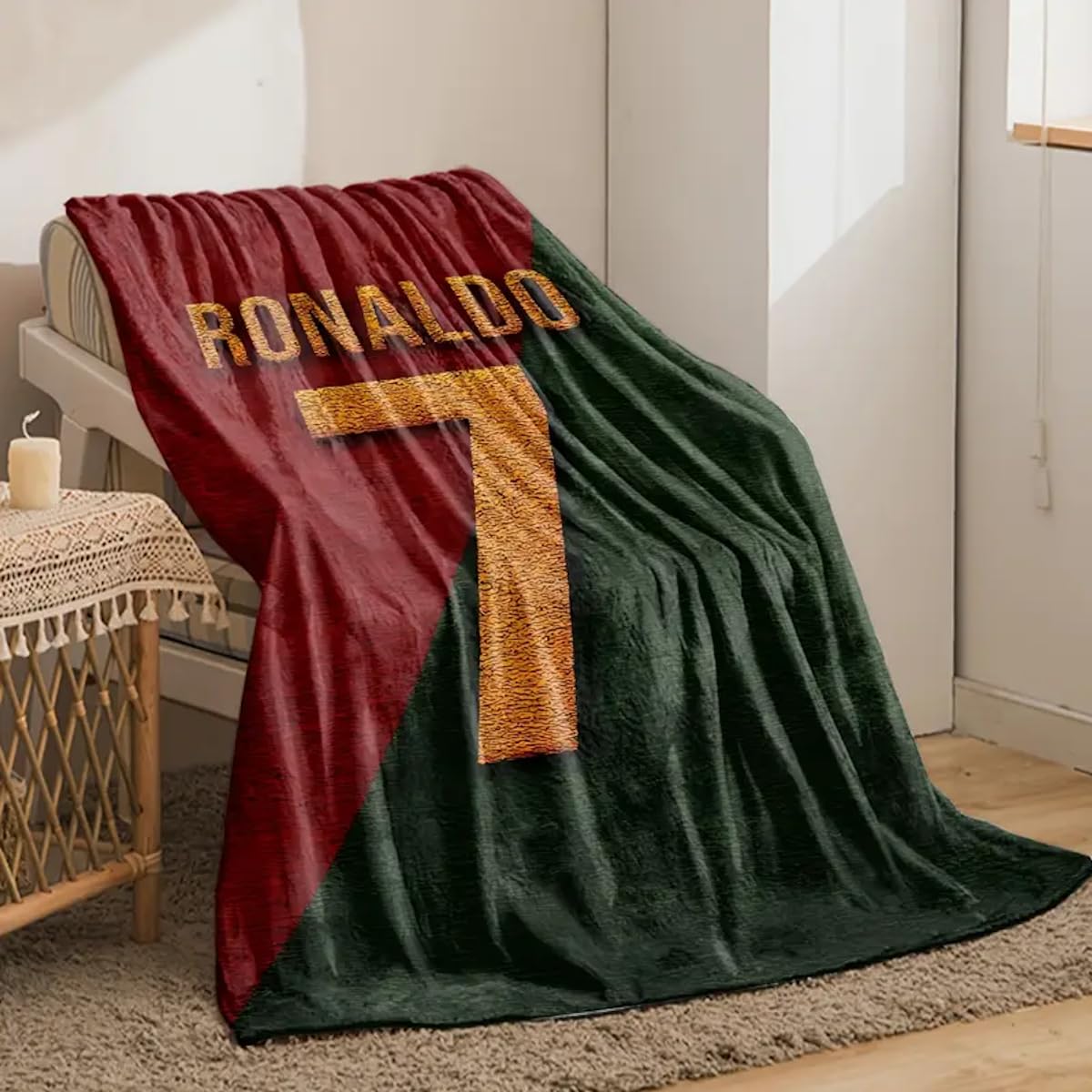 RACO Ronaldo Football-Themed Flannel Blanket, Soft & Warm Polyester Throw with Printed Design, Perfect for Sofa, Bed, or Office Use (100X150CM)
