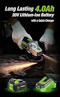 Vista 2 de WORKPRO Kit de amoladora angular inalámbrica de 20 V, 4-1/2 pulgadas, herramienta de amoladora angular ligera, batería de iones de litio de 4.0 Ah