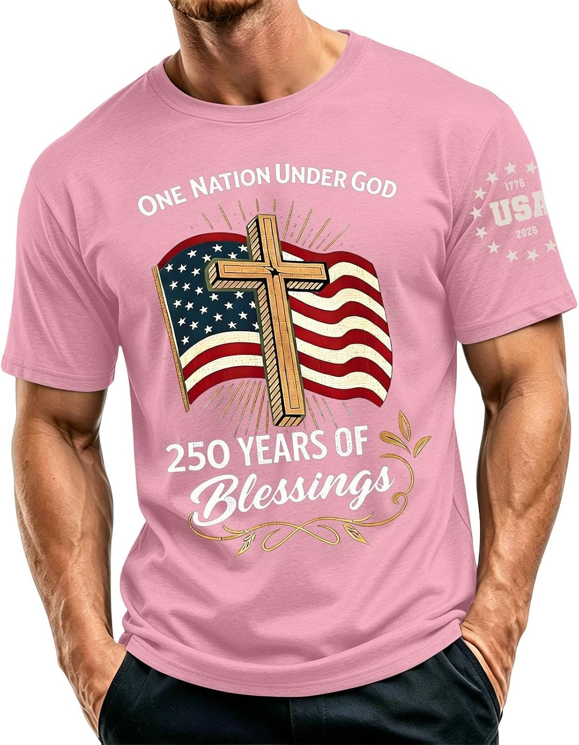 RTRDE 250th Anniversary USA Shirts for Men Short Sleeve American Flag and Cross Print 250 Years Independence Day Shirts