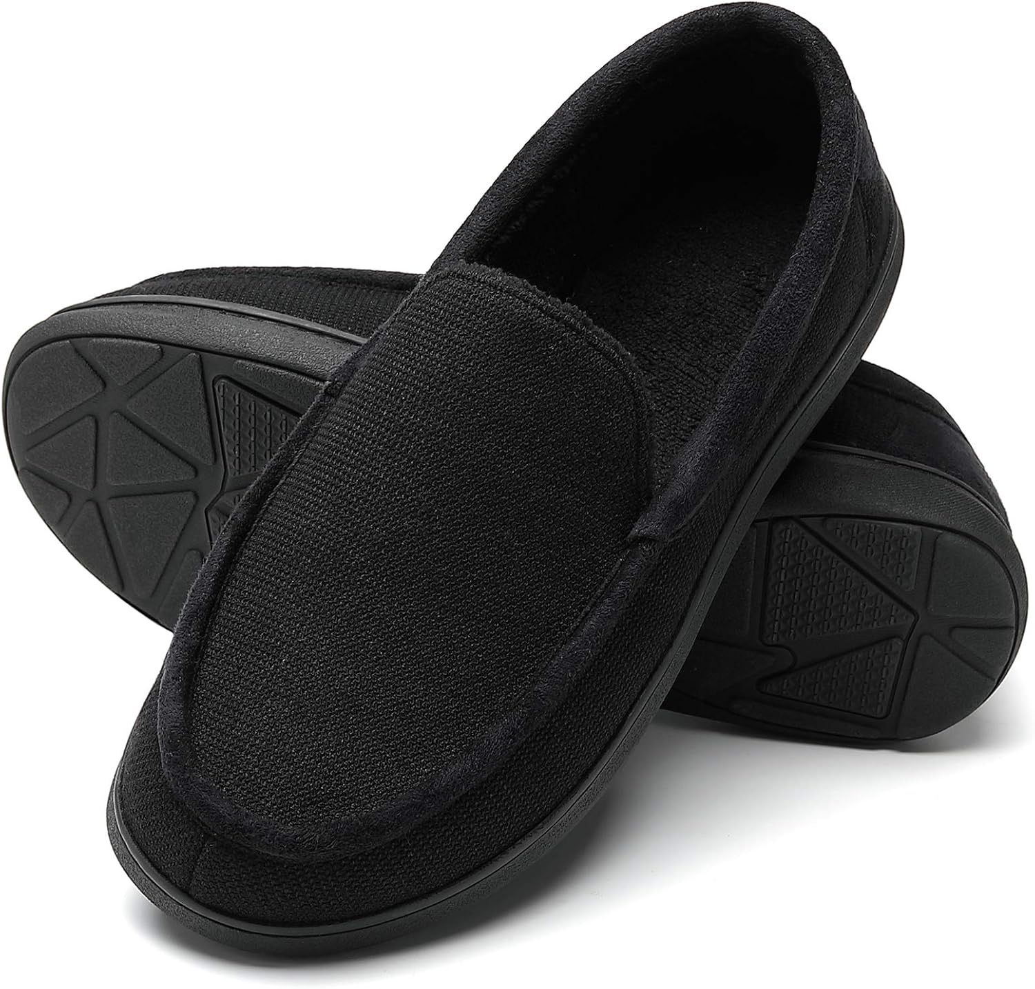 GLORYA Slippers for Men, House Fleece Lining Memory Foam Moccasin Non-Slip Sole Indoor Outdoor Fuzzy Fluffy Shoes