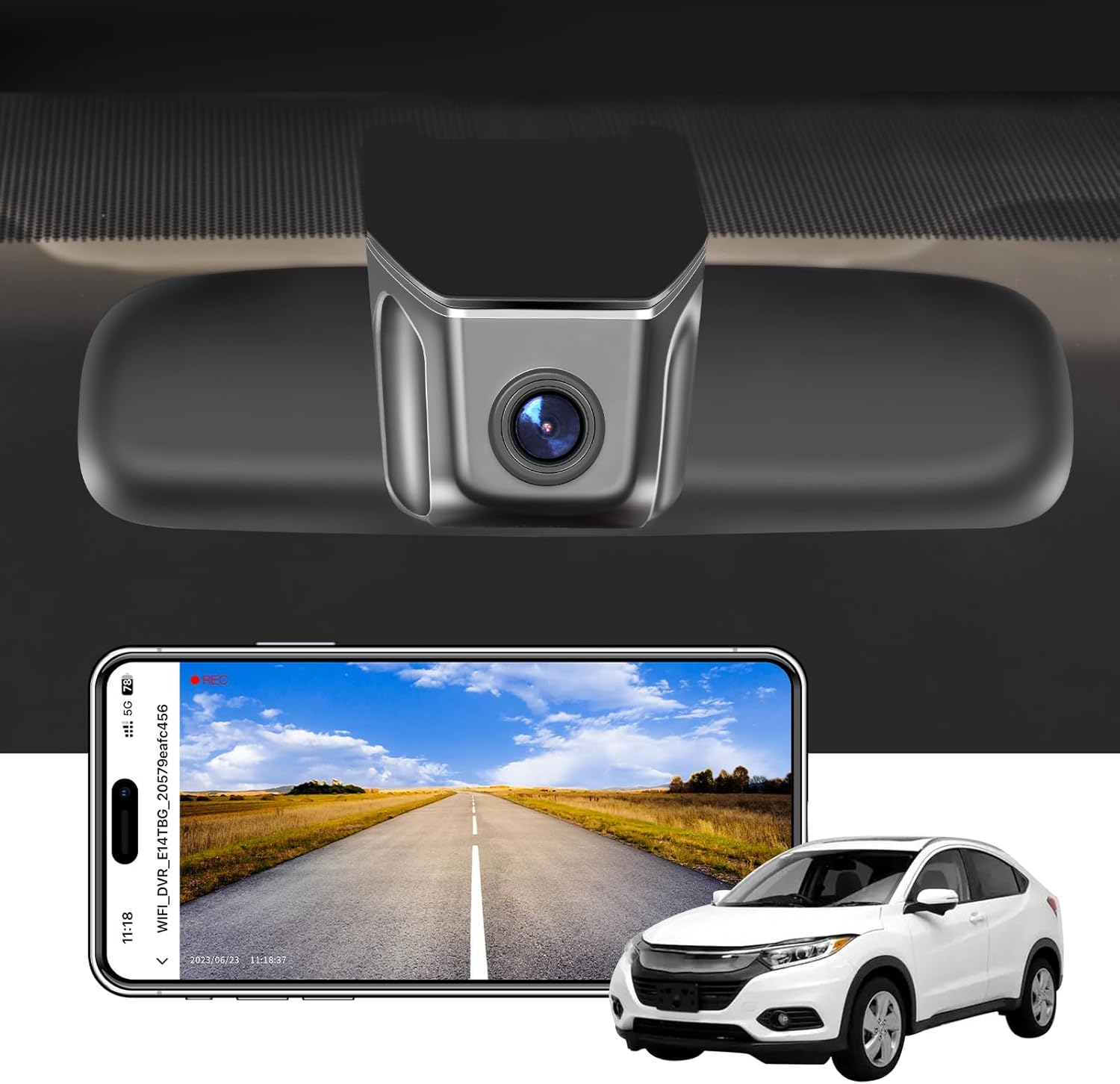 4K Dash Cam Custom fit for Honda HRV Gen2 RV 2016-2022(Model A), Integrated OEM Look, UHD 2160P Video, WiFi & App, GPS, 64GB Card