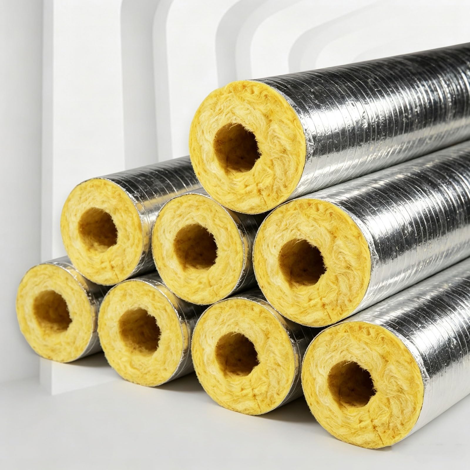 Tubo isolanti Guaine in lana di roccia Con foglio di alluminio | Isolamento termico Lana di vetro Per uso esterno, camini, tubazioni(ID 60mm/T 50mm)
