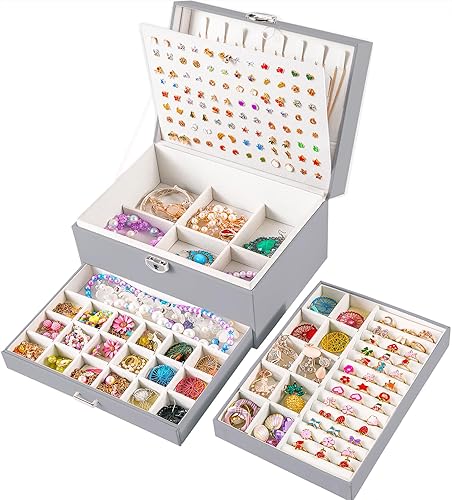 Miniatura 10 de QBestry Organizador de aretes de tuerca para niñas, joyero blanco para aretes, collar, organizador de joyas, caja de aretes para mujer, organizador