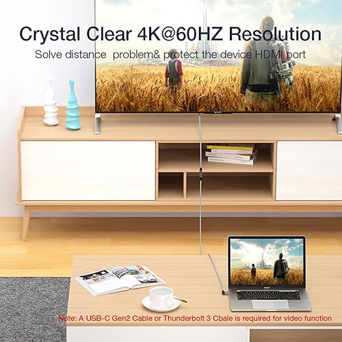 Miniatura 3 de UseBean Cable de extensión USB C en ángulo recto de 0.6 pies, 90 grados USB-C 3.2 Gen2 20Gbps macho a hembra, cable de video 4K en forma de L,