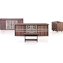 87" Wood Office Furniture Set of 4pcs | Executive Desk w/Leather Pad | Rolling File Drawers w/Wheels & Telescopic Rails | Storage Cabinet w/Chrome Handles | Coffee Table | Modern Home Suite