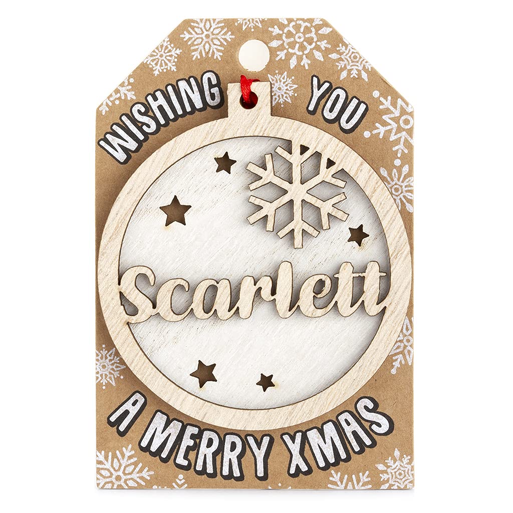 Stands Out, Supplying Outstanding Gifts Scarlett Personalised Wooden Name White Hanging Christmas Tree Bauble Decoration