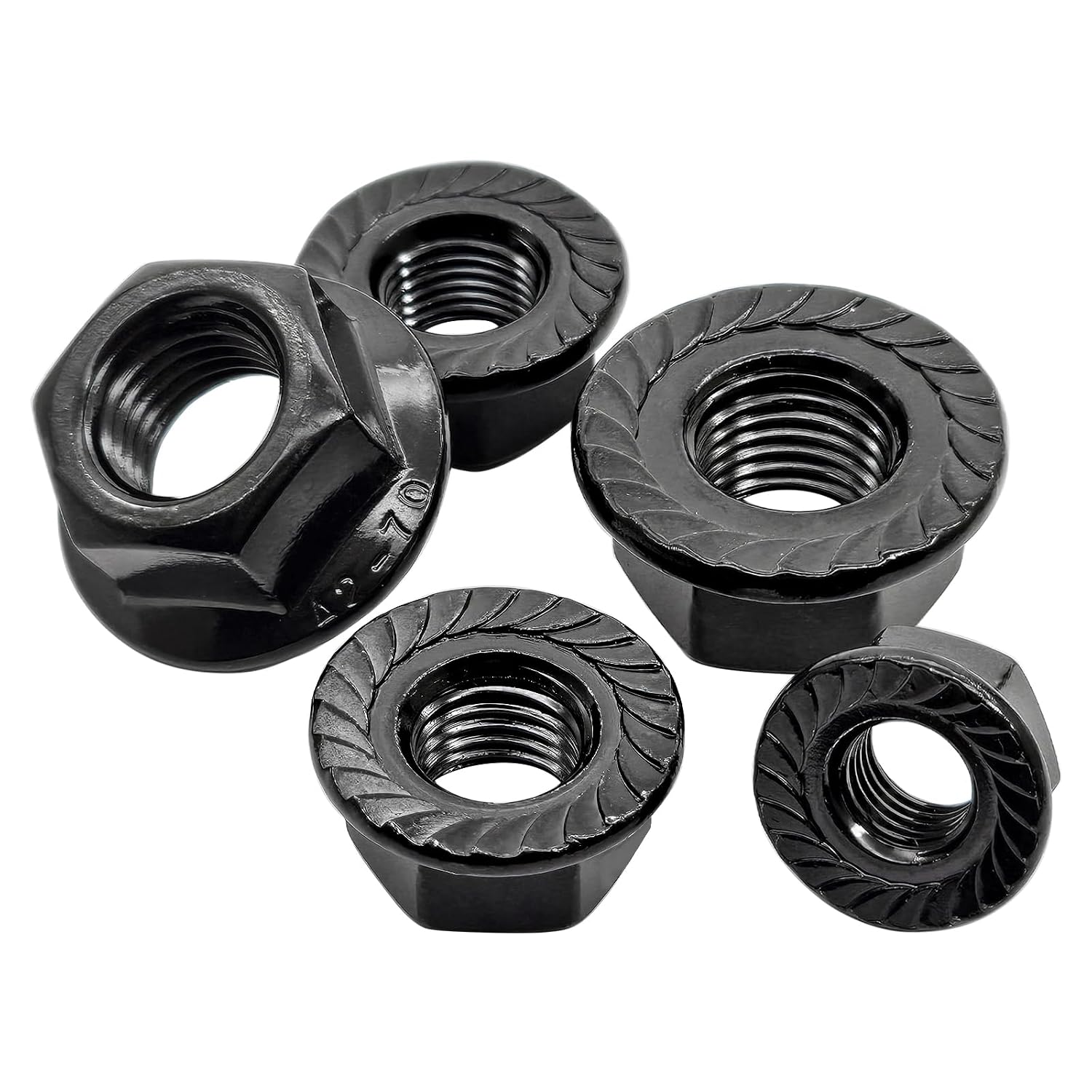 M12 x 1.25mm Serrated Flange Hex Nuts,304 Stainless Steel Fine Thread Flange Hex Lock Nuts,Black Oxide Finish(5Pcs)