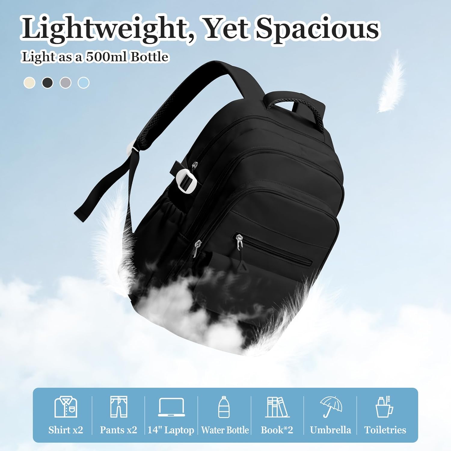 Lightweight Black College Backpack for Women Men, Cute School Bag for Teens Girls Boys, Simple Middle School Bookbag, Waterproof Casual Daypacks for Students(Black) - Image 4