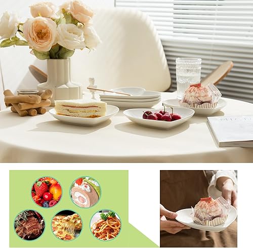 Miniatura 4 de TAMAYKIM Platos de postre de porcelana de 7.5 pulgadas, platos de aperitivo de ensalada en forma de corazón, juego de vajilla pequeña, platos de