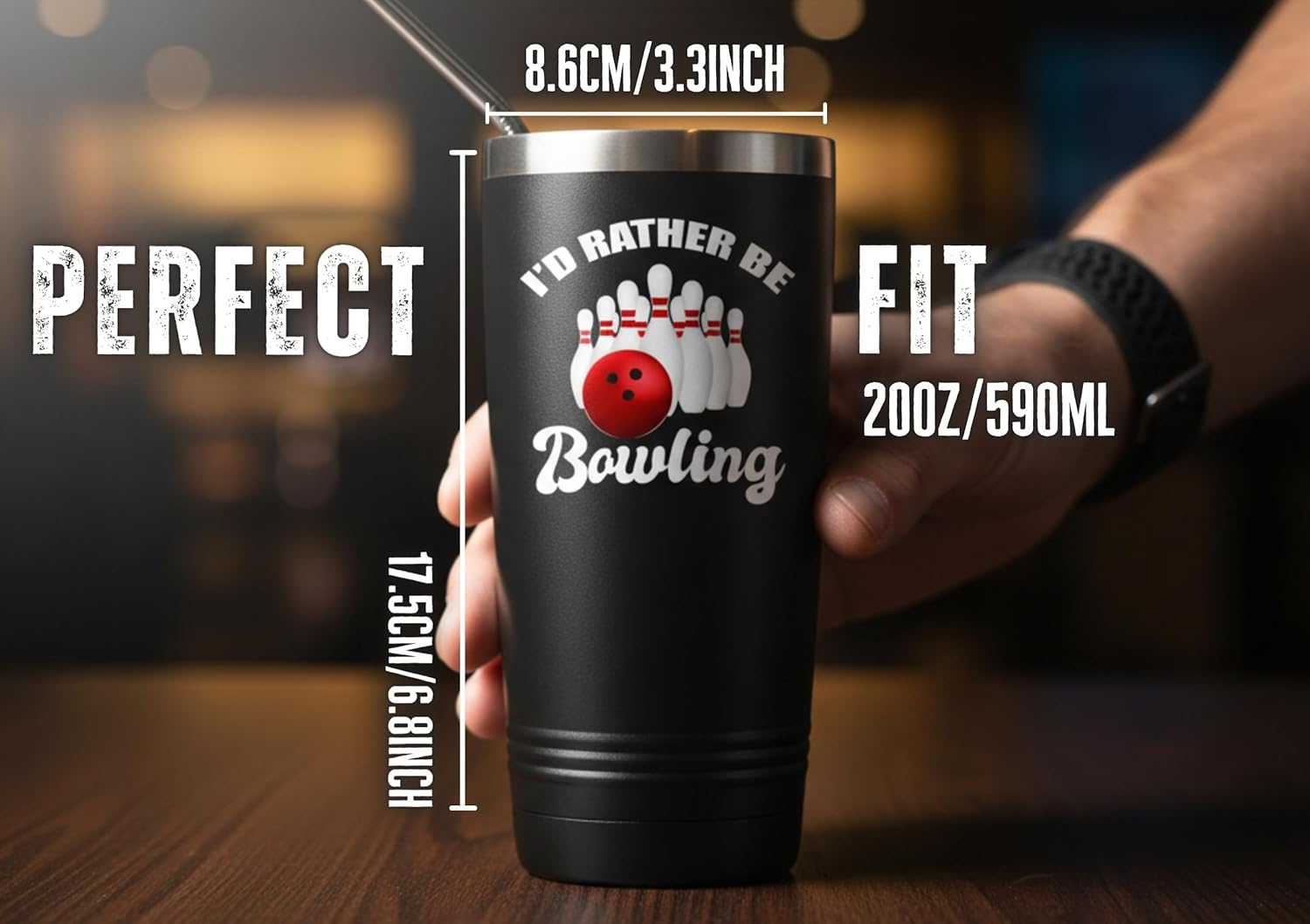 Onebttl Bowling Gifts for Men, Women, Bowling Lovers, I'd Rather be Bowling, 20oz Stainless Steel Insulated Tumbler - Image 5