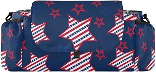 CUPADA American Patriotic Stars Stripes Universal Stroller Organizer with Cup Holders, Stroller Organizer Bag and Removable Shoulder Strap Fits Most Baby and Pet Strollers
