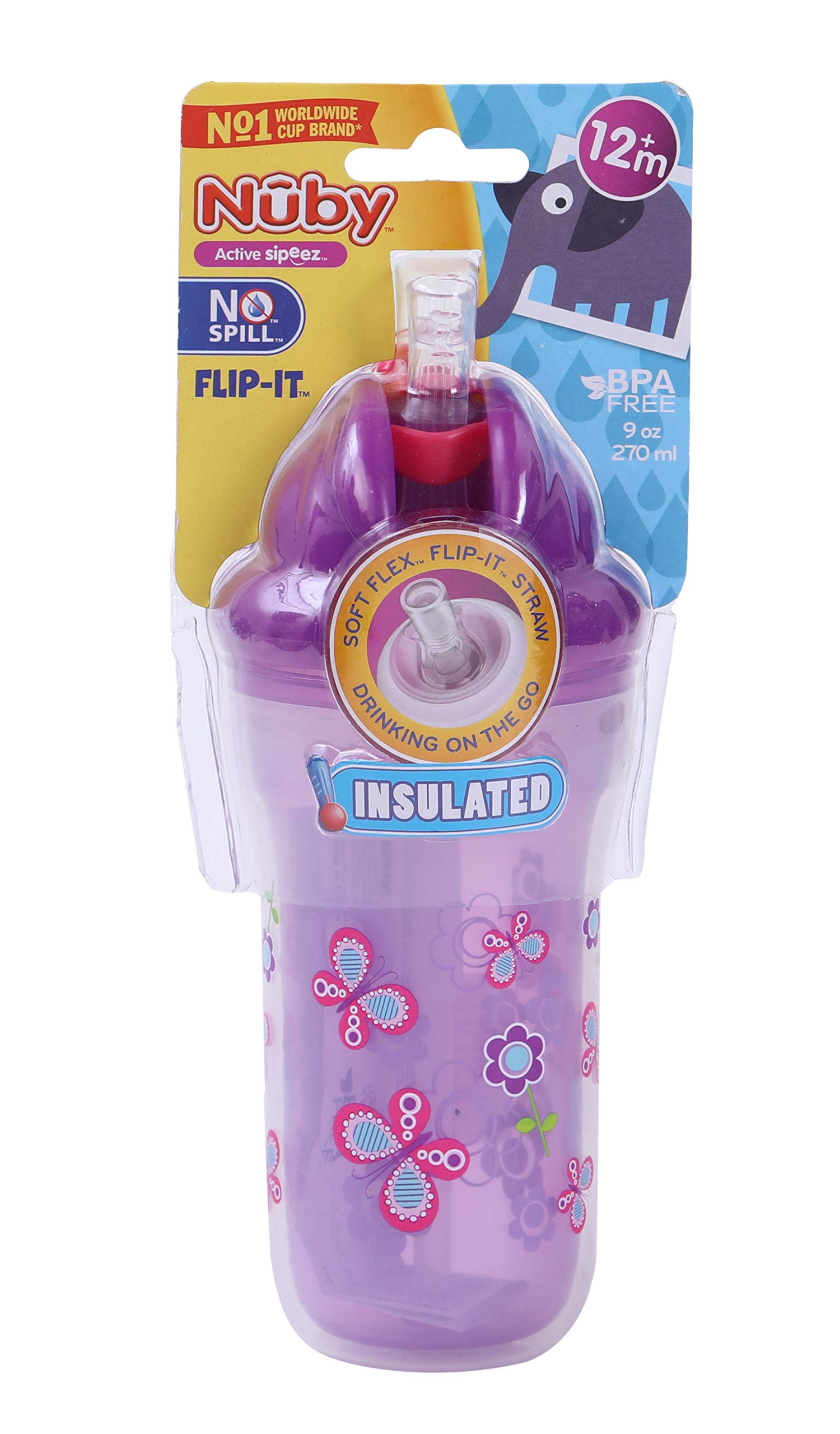 Nuby Insulated Flip-It Straw Active Sipeez 270ml (Purple)