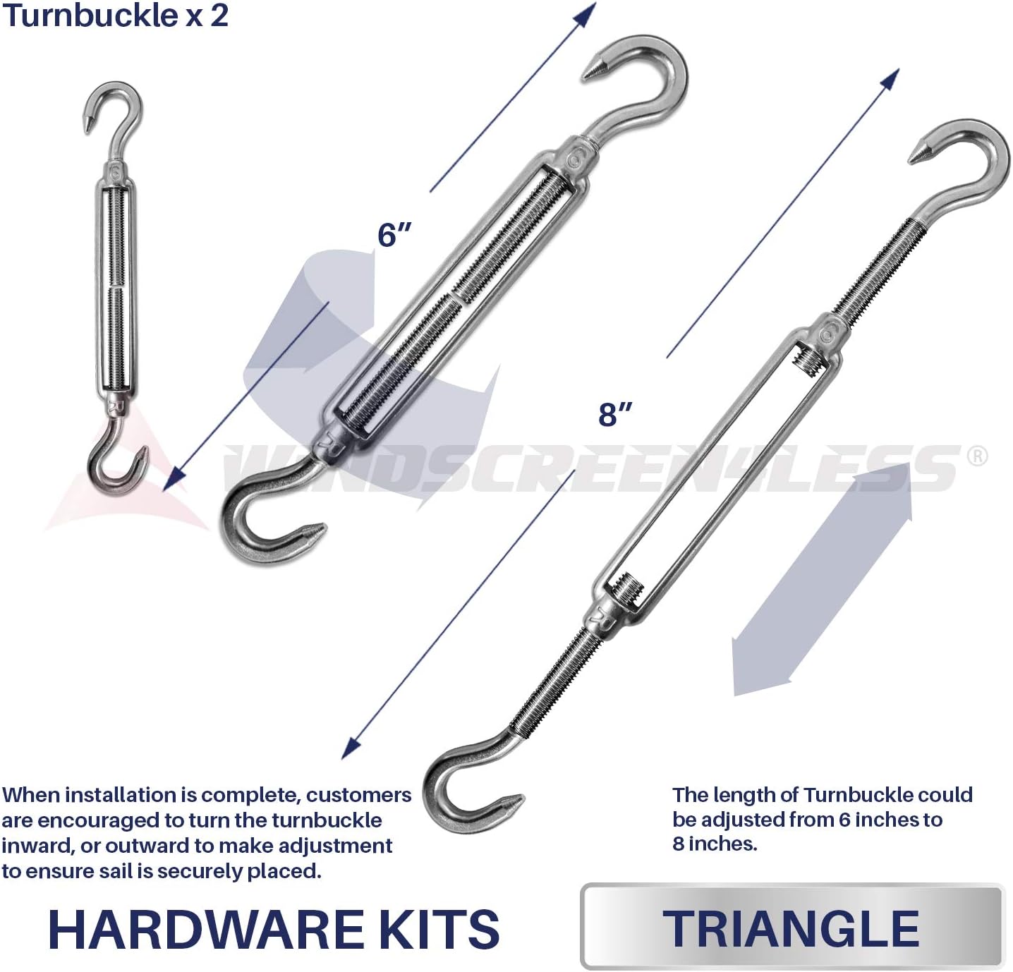 Windscreen4less 12' x 12' x 12' Sun Shade Sail and Hardware Kit - 6" Turnbuckle