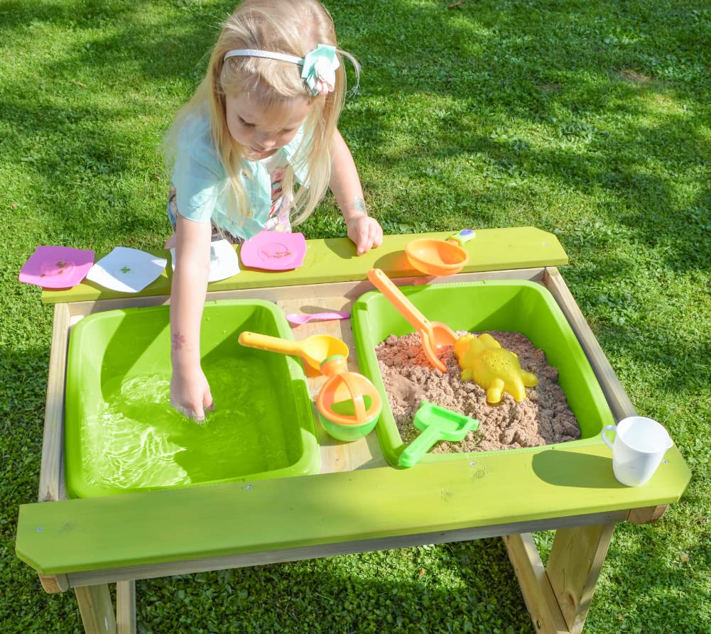 Mesa de Picnic con Arena y Agua para Niños con Bancos de Madera y 2 Bandejas Plásticas