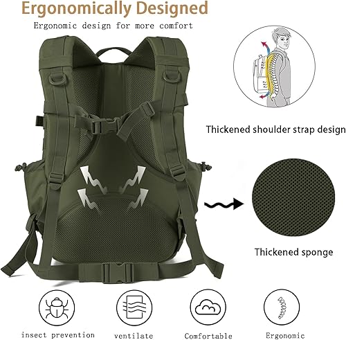 Miniatura 5 de Mochilas tácticas militares 45L ejército 3 días paquete de asalto 3 días Bug Out bolsa de trekking mochila con sistema Molle, Verde, Mochilas Daypack