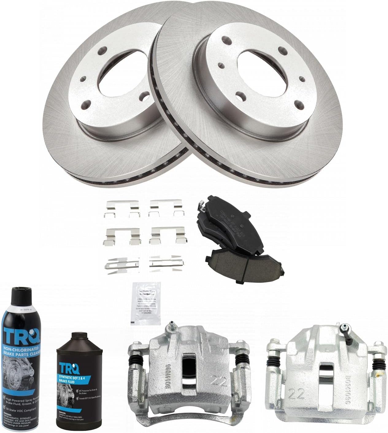 TRQ Front Brake Pad, Caliper, & Rotor Kit, with Chemical Kit Ceramic Compatible with 2002-2005 Hyundai Elantra