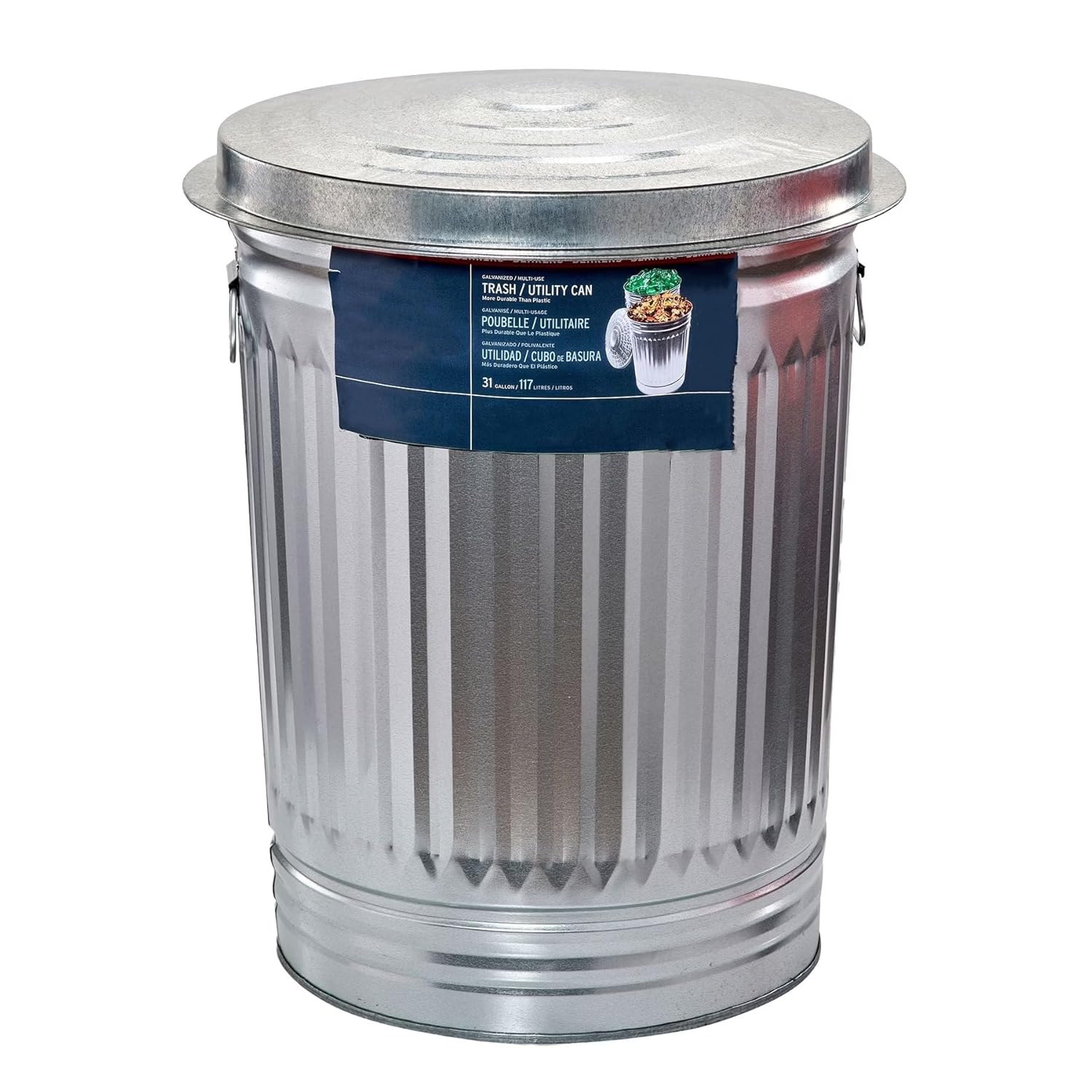 31-Gallon Galvanized Steel Trash Can with Tight-Fitting Lid, Rodent Proof Weather Resistant Heavy Duty Metal Garbage Can, Wire Handles for Yard Waste Pet Food Storage, 2026 Home Outdoor Essential