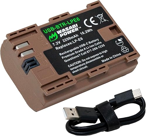 Wasabi Power Reemplazo de batería USB (Serie Ginger) para Canon LP-E6, LP-E6N para Canon EOS 5D Mark II/III/IV, 5DS, 6D Mark II, 7D Mark II, 70, 80,