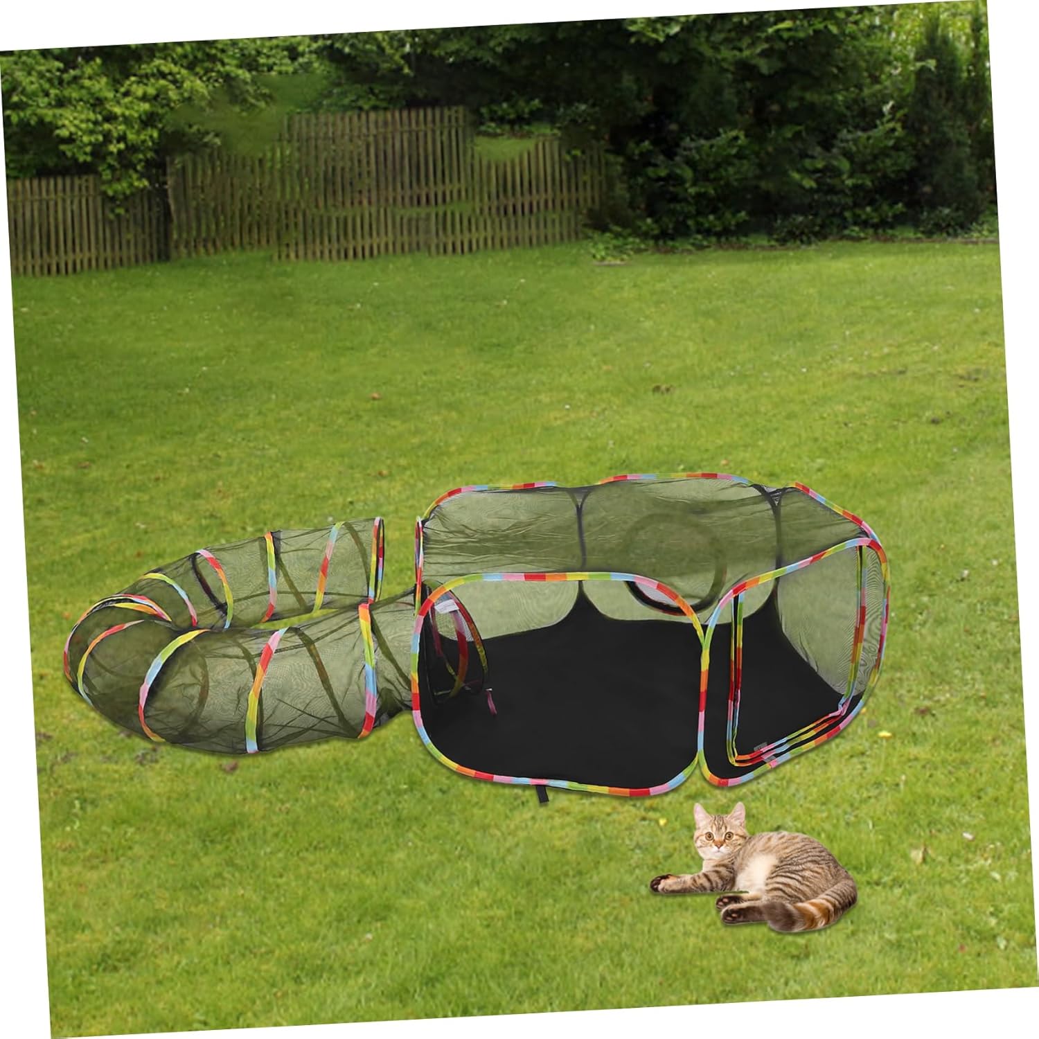 HEMOTON Outdoor Cat Playpen with Tunnel Portable Breathable Enclosure for Cats Cat Tent for Outdoor Use Play Area for Pets