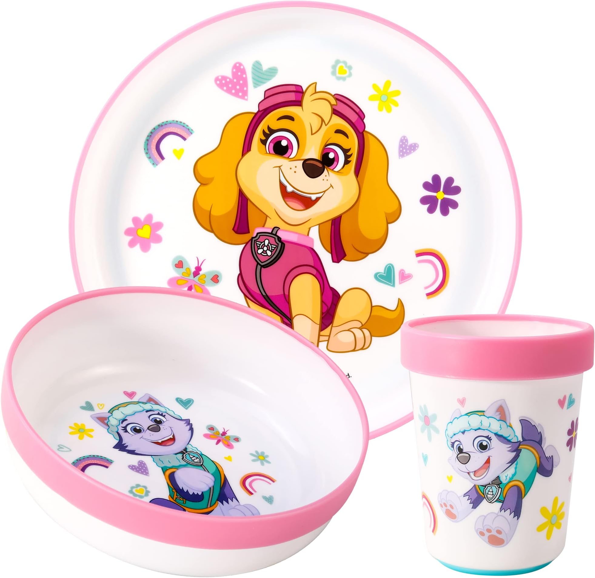 Paw Patrol 3pcs Reusable Bicolor Premium Kids Dinner Tableware Set Plate, Bowl & Tumbler, Free
