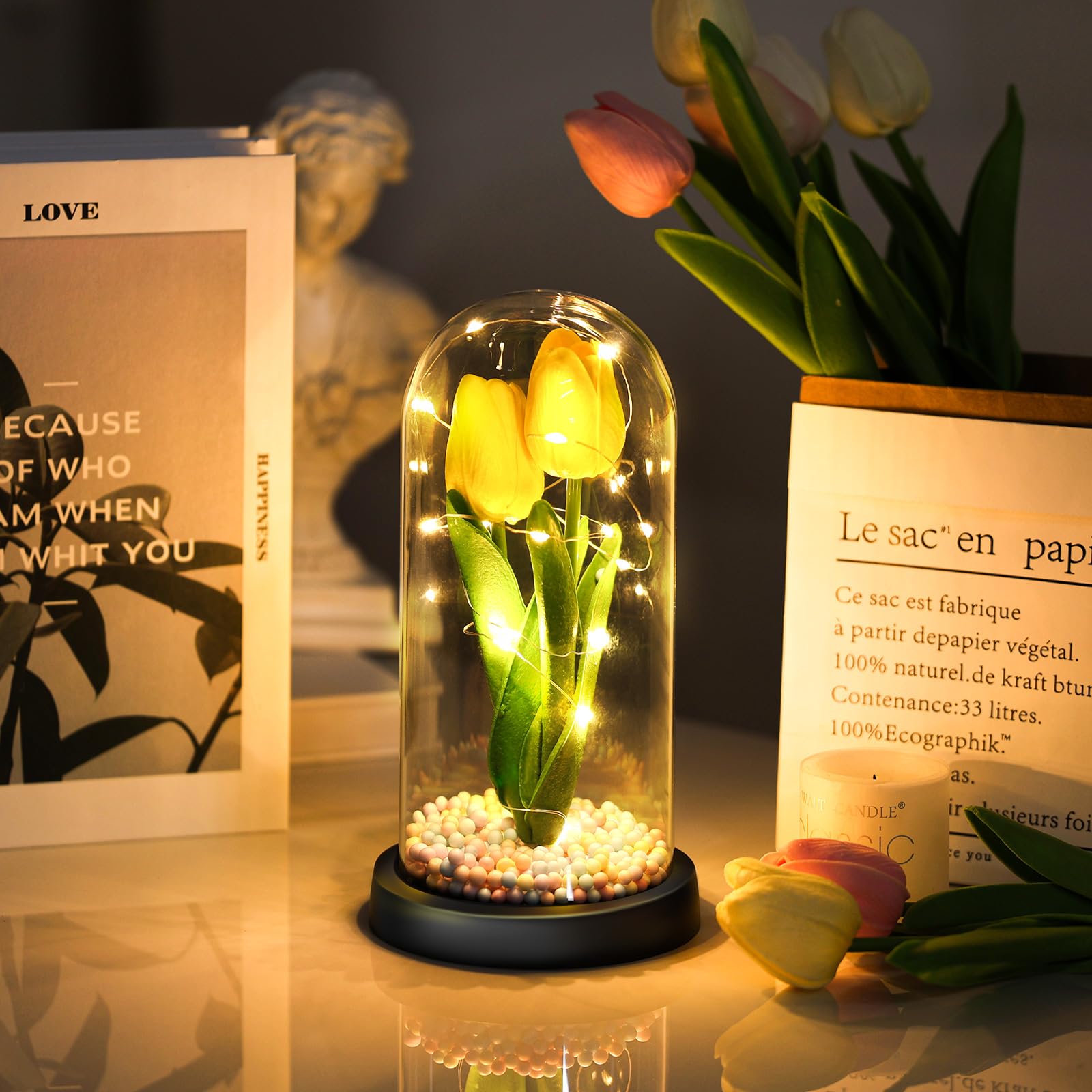 Fiore Artificiale Regalo di San Valentino per Donne, Idee Tulipani Regalo Donna, Romantico Kit di Tulipani Regalo Mamma Nonna, Regalo per Lei, Fiore Regalo Anniversario per Lei Idee Regalo Nascita