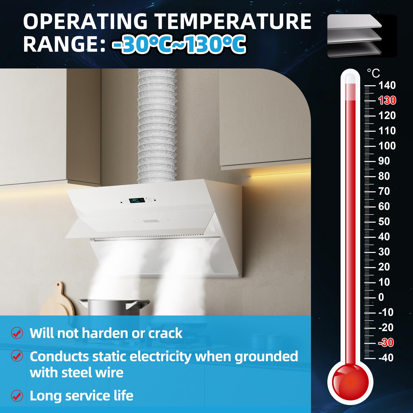 Tubo Flexible Campana Extractora de 100mm: 2m Manguera de Ventilación de Aluminio y PVC, Tubo Flexible de Salida de Aire con 2 Abrazaderas de Acero Inoxidable para Climatización Secadora (Blanco)
