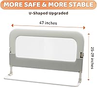Vista 6 de Barandilla de protección de cama para niños pequeños - Rieles laterales de seguridad para cama de bebé plegables y de altura ajustable de 47