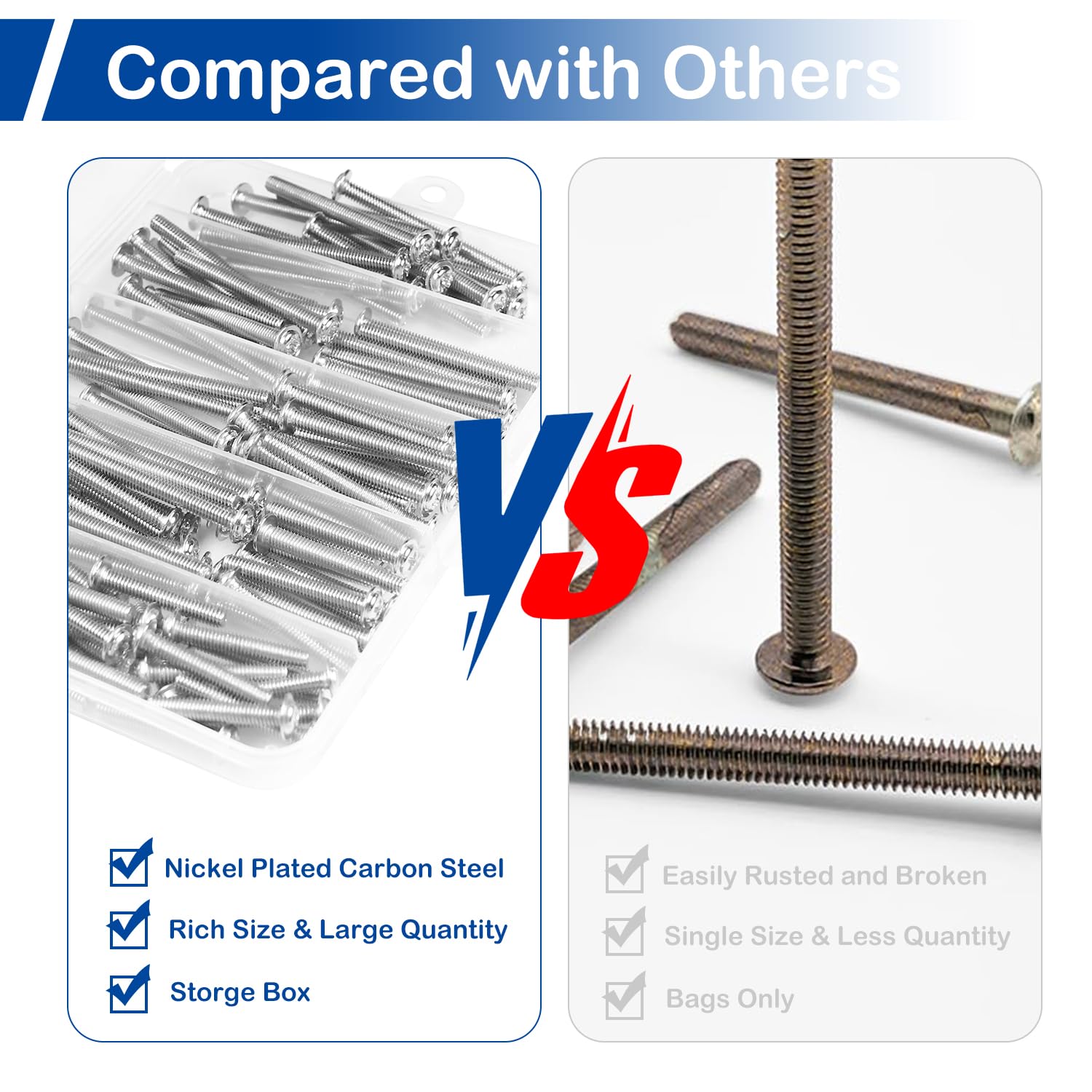 125Pcs Cabinet Pulls Knobs Screws, M4 Machine Screws Assortment Kit, M4x25/30/35/40/45/50mm, Metal Phillips Machine Screws with Pan Washer Head for Drawer, Cupboard, Closet Handle Installation