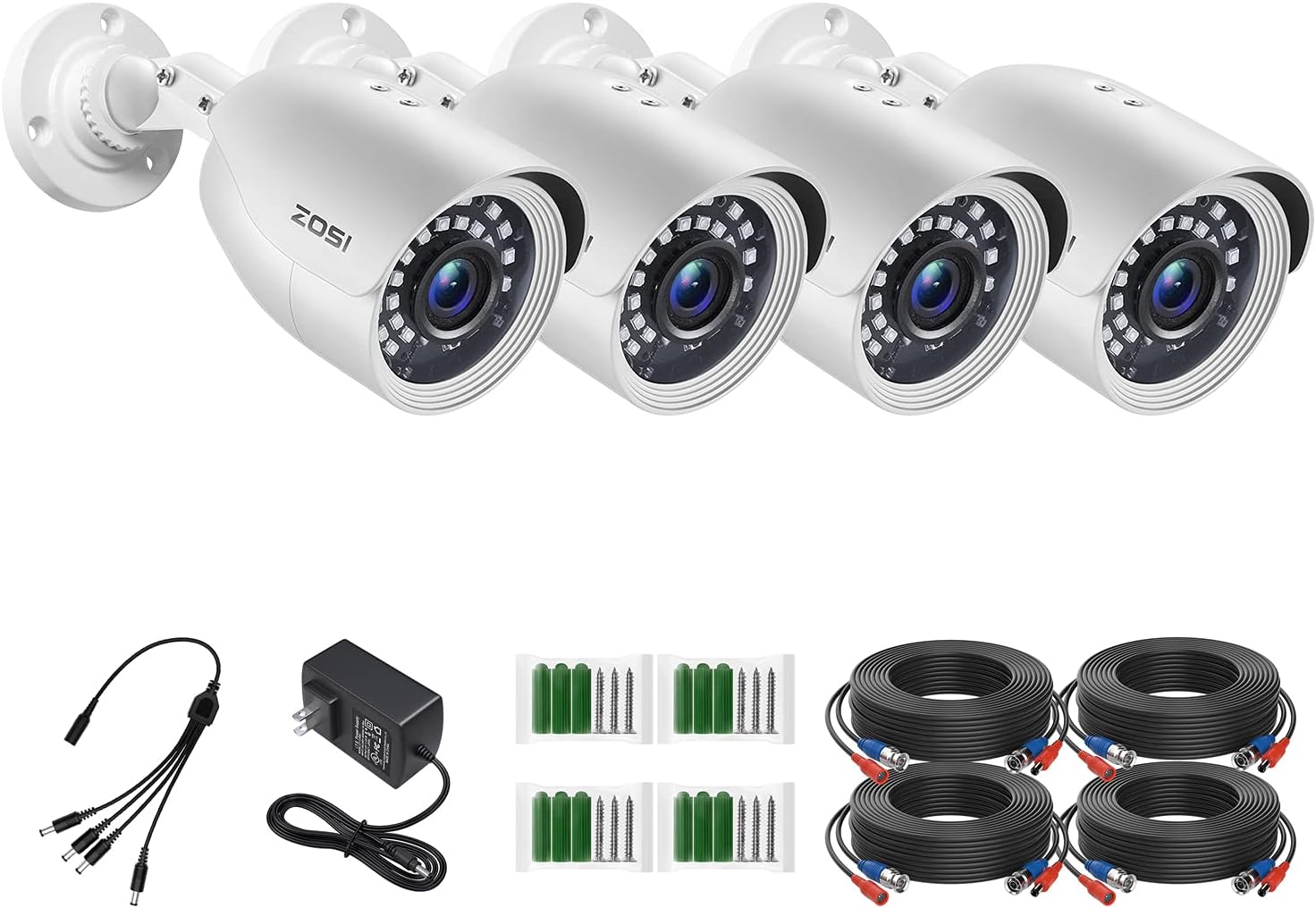 ZOSI4 Pack HD-TVI 1920TVL 1080p Home Security Camera Outdoor Indoor, Weatherproof Surveillance CCTV Bullet Camera with 80ft Long Night Vision and 90° View Angle