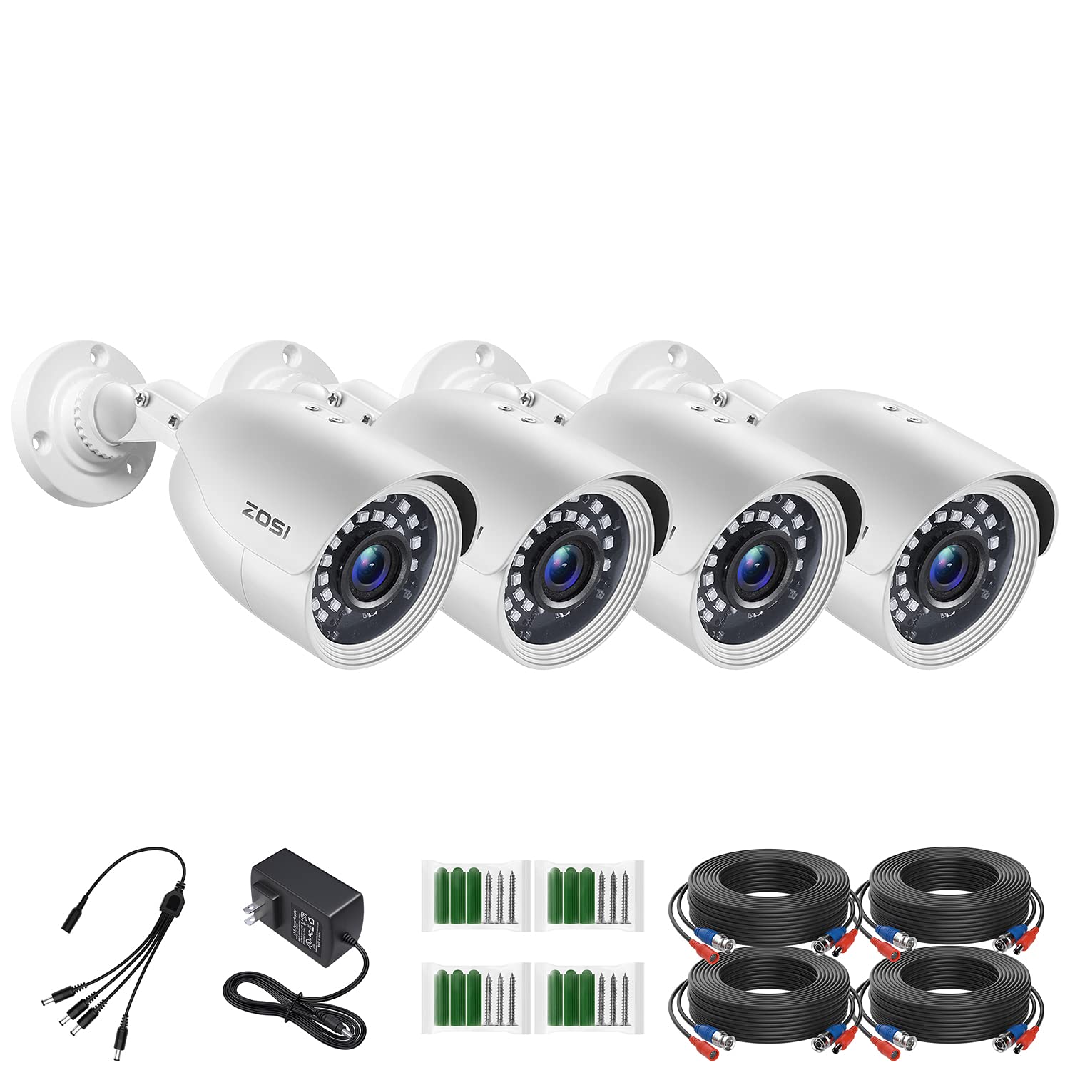 ZOSI4 Pack HD-TVI 1920TVL 1080p Home Security Camera Outdoor Indoor, Weatherproof Surveillance CCTV Bullet Camera with 80ft Long Night Vision and 90° View Angle