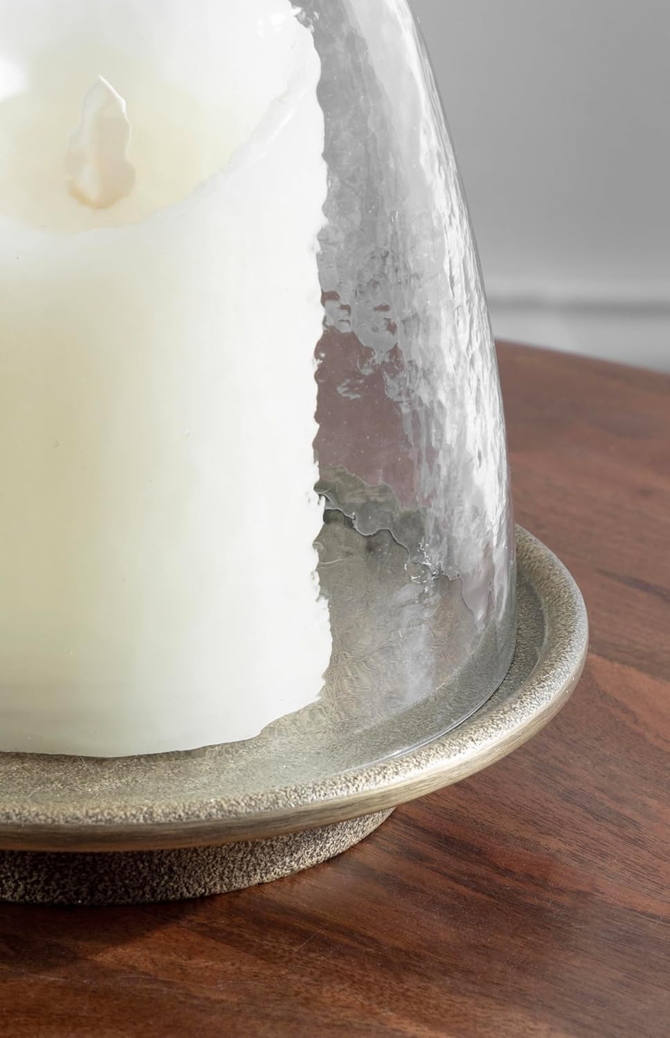 Kate and Laurel Campana Modern Two-Piece Candle Holder Set, Set of 2, Antique Brass and Clear Glass, Cast Aluminum Candle Holders with Textured Glass Cloche Design for Entryway or Living Room Decor