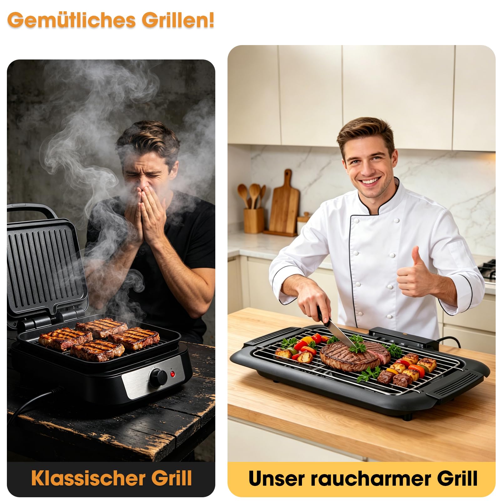 Tischgrill Elektrisch 2000 W,lektrogrill Antihaftbeschichtete Grillplatte, für Drinnen Draußen,mit 6 Temperaturstufen, Abnehmbarem Grillrost und Fettauffangschale für Grillpartys Camping,36 × 22 cm