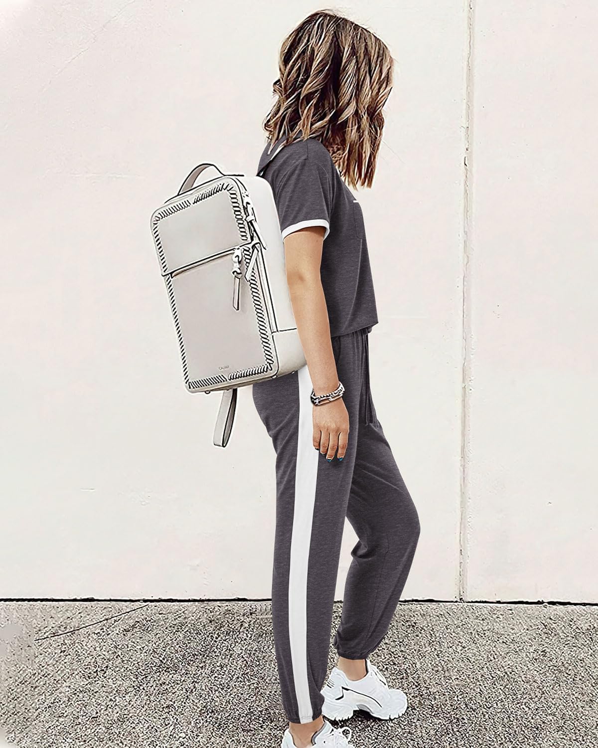 Amkoyam Women's Two Piece Outfits 2025 Summer Short Sleeve Tops With Drawstring Long Pants Tracksuit Jogger Lounge Set - Image 4