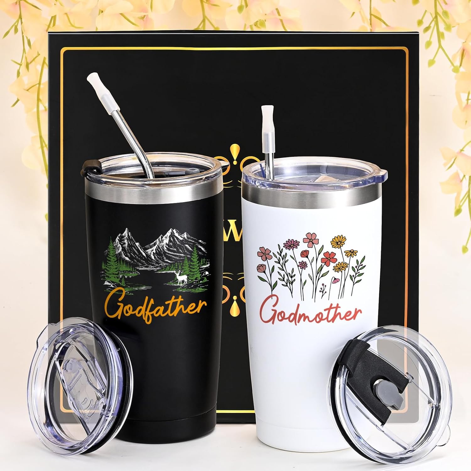 Qtencas Godparents Proposal Gifts, 20oz Godmother and Godfather Tumblers Set Of 2, Will You be My Godparents Proposal Gifts, Godparents Baptism Gift from Godchild - Image 7