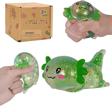 Axolotl Squishy Toy, Soft Slow Rising Sensory Fidget Toy, Cute Stretchy Axolotl Squeeze Toy, Stress Relief Desk Toy Gift for Kids 3+ and AdultsGreen