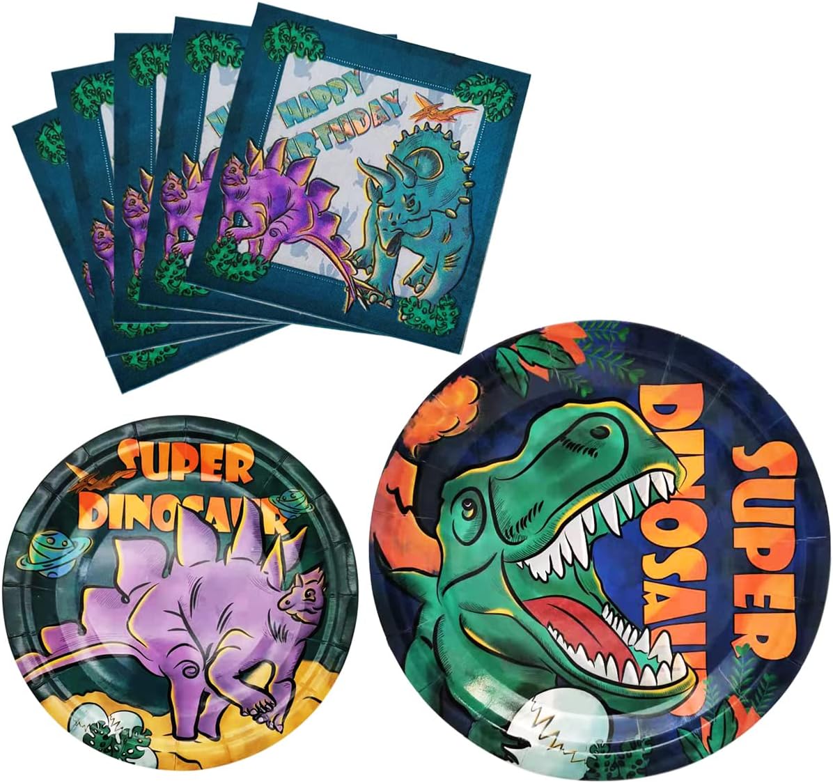 Dinosaur Disposable Tableware Kit For Boys-Serve 20 Guests-Include Dinosaur Paper Dinner plates, Dessert Plates, Napkins… : Toys & Games