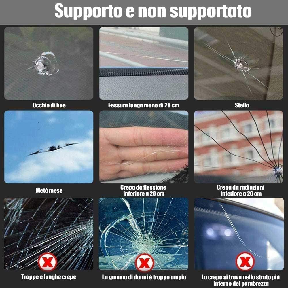 Manelord Auto Kit di Riparazione Parabrezza, Car Set di Riparazione Parabrezza per Chip e Crepe, Bulls-Eye, Ragnatela, a Forma di Stella, Nichel, Mezzaluna