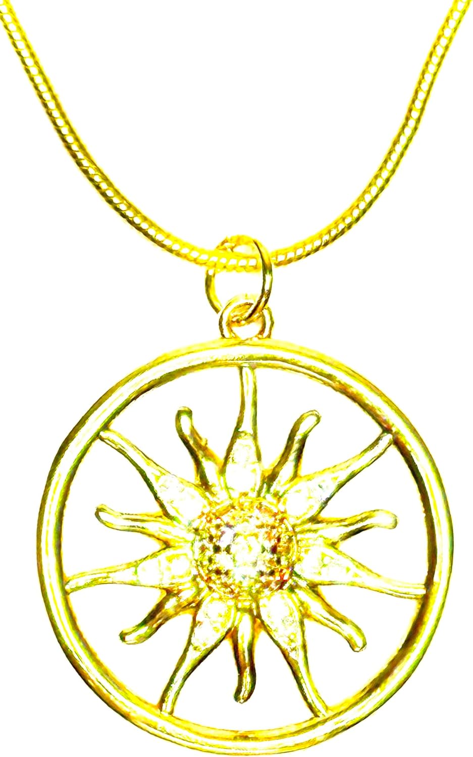 Gold Sun with shell background charm necklace