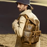 BRASS TACKS Leathercraft Backpack for Men Women Vintage Crazy Horse Full Leather Travel Daypack 15.6