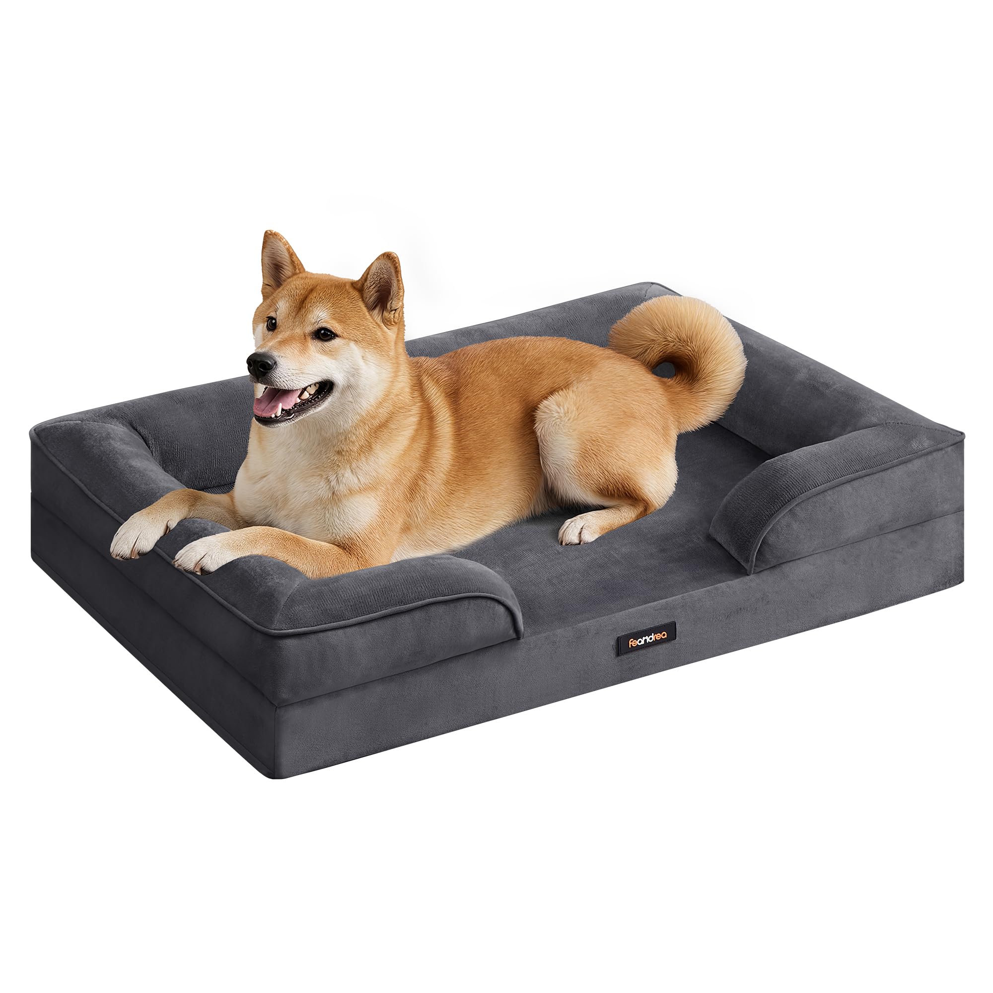 Feandrea Cuccia Ortopedica per Cani in Flanella, 89 x 63 x 16 cm | Letto per Cani con Bordo Rialzato, 1 Pezzo, Grigio Ardesia, Collezione BLOMFY PGW322GN01