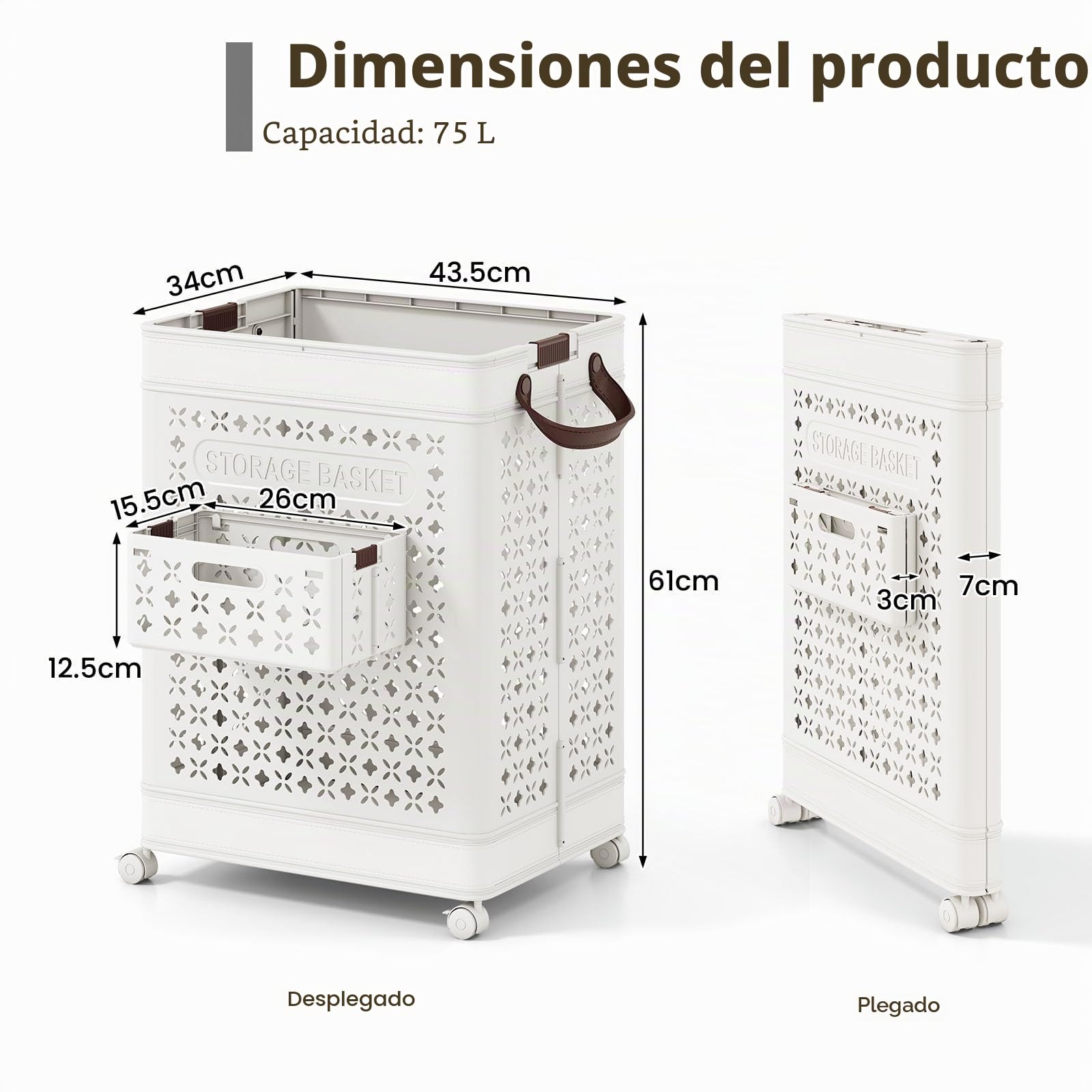 LIFEZEAL Cesto de lavandería plegable con ruedas, 75 L, portátil, con asa, cesta de lavandería de plástico para dormitorio, baño, dormitorio, lavandería