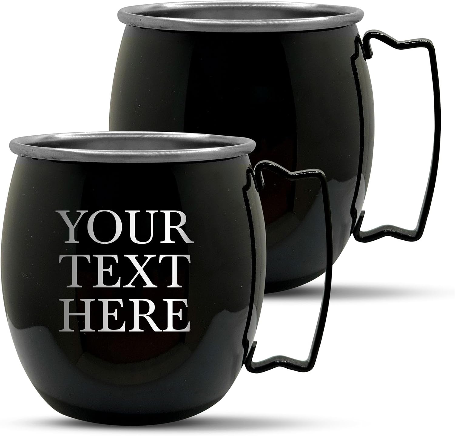 Personalized Custom Pink Mug Stainless Steel Smooth Finish Moscow Mule with Brass Handle | Generic Your Text Here Bar Style Cup, 18 oz | Set of 2