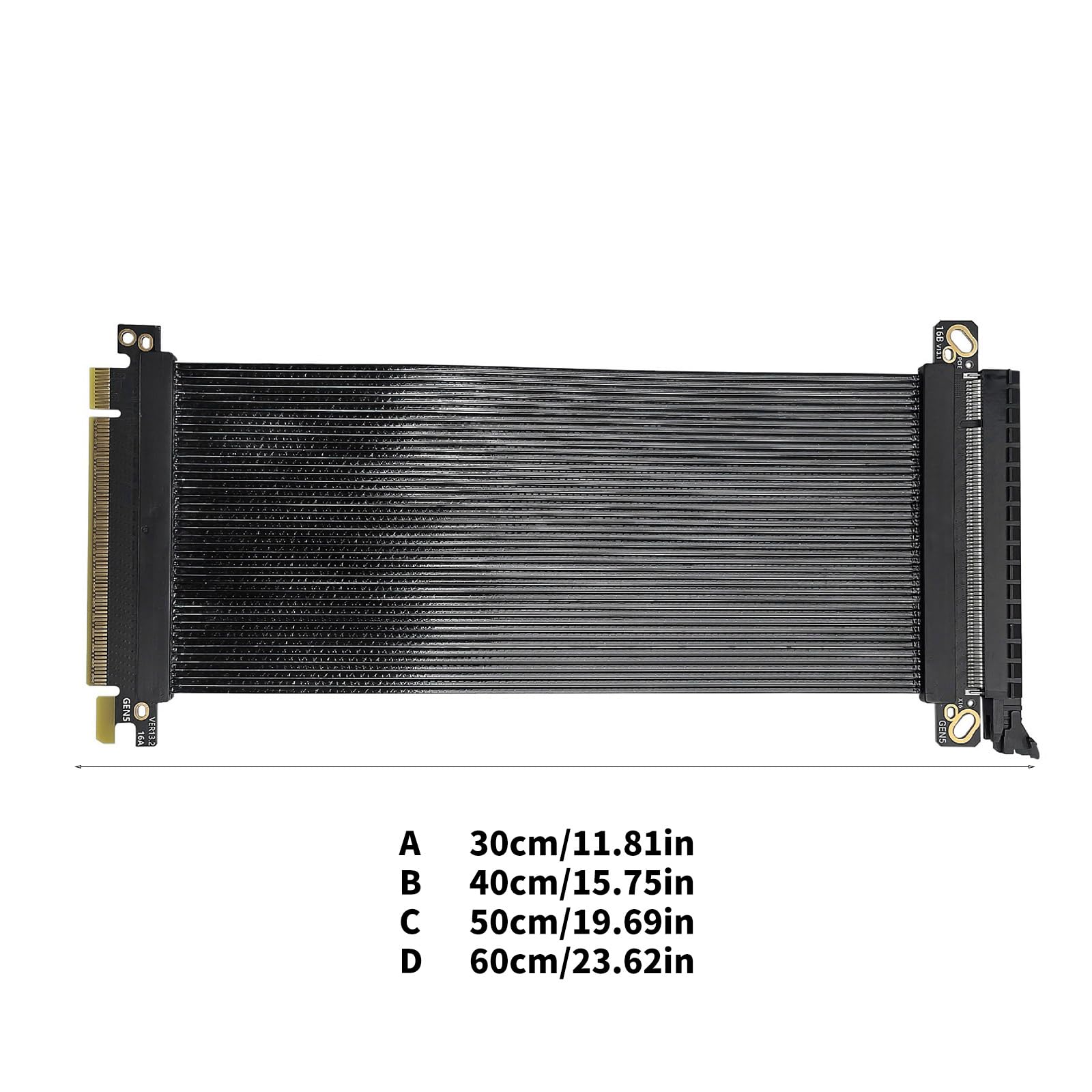 Cable plano de extensión de tarjeta gráfica PCIe 5.0 X16 de 0,9 mm con diseño paralelo de 180°, rendimiento de refrigeración optimizado