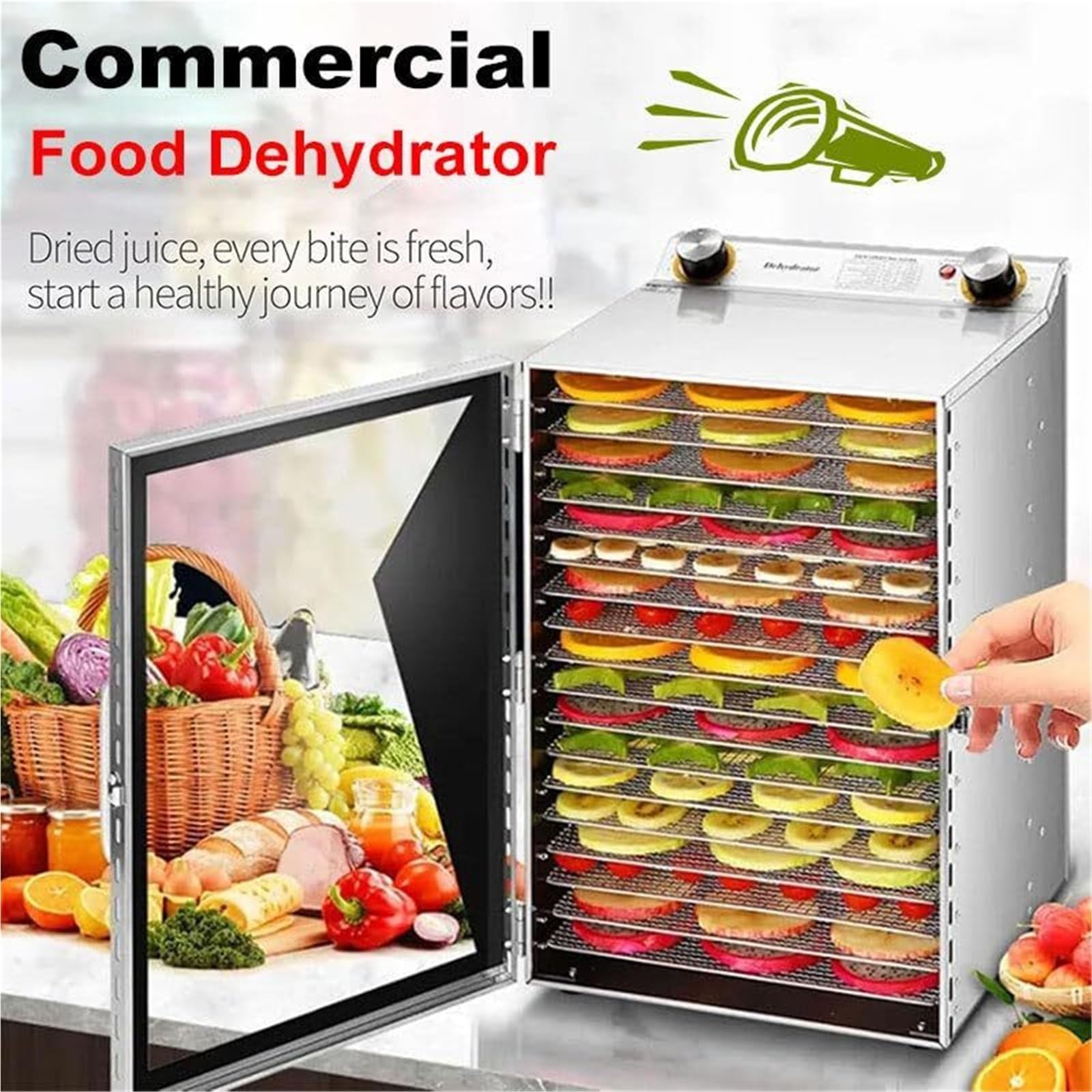 Food Dehydrator Machine, 400W 12-Tray Electric Food Dryer with 35-90°C Temperature Control, 12-Hour Timer, 6-Inch 360° Fan for Fruit, Vegetable, Meat, Jerky, and Herb Drying(12layers)