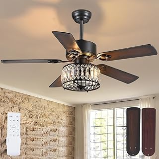 Kviflon Farmhouse Ceiling Fan with Light and Remote Control 48 Inch Indoor Chandelier Ceiling Fan for Living Dining Room B...